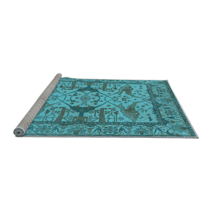 Sideview of Machine Washable Oriental Light Blue Traditional Rug, wshurb1409lblu