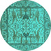 Round Oriental Turquoise Traditional Rug, urb1409turq