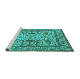 Sideview of Machine Washable Oriental Turquoise Traditional Area Rugs, wshurb1409turq