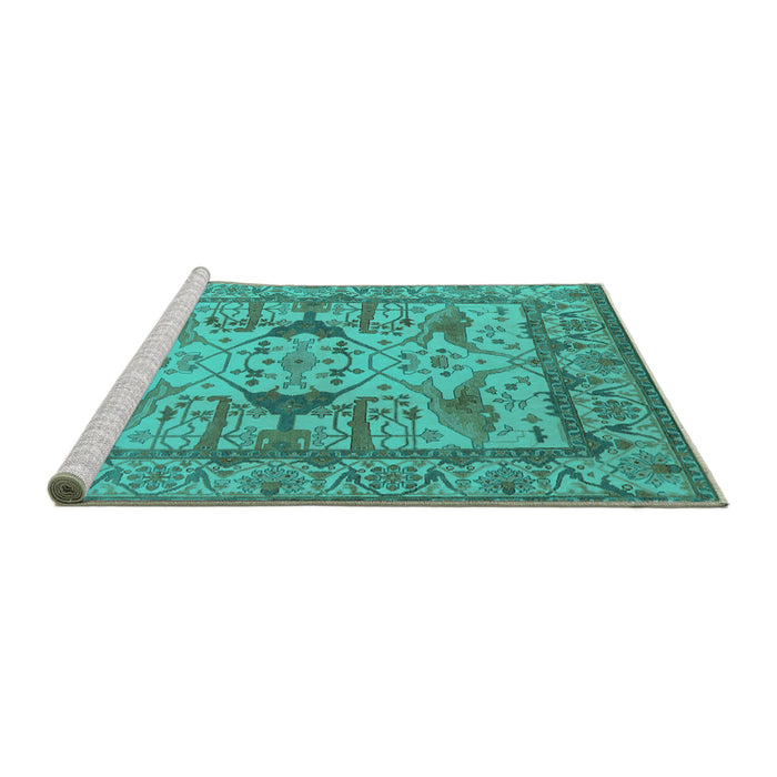 Sideview of Machine Washable Oriental Turquoise Traditional Area Rugs, wshurb1409turq