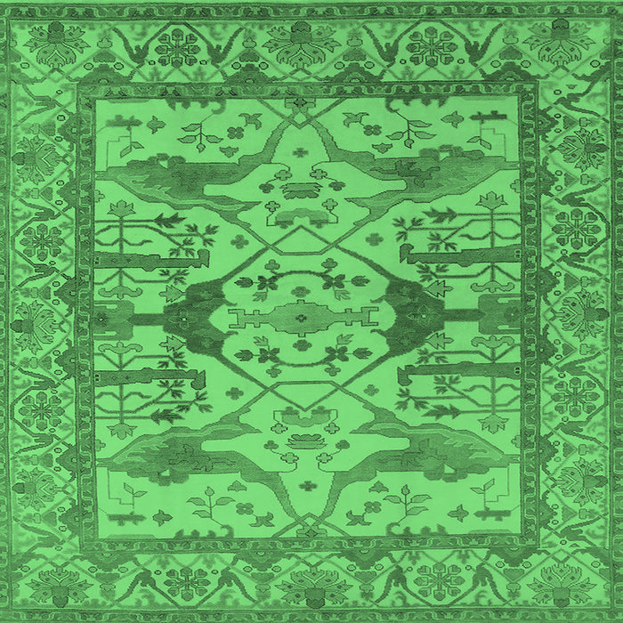 Square Machine Washable Oriental Emerald Green Traditional Area Rugs, wshurb1409emgrn