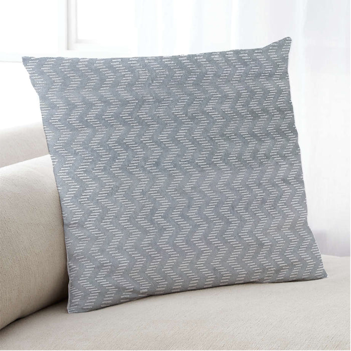 Lifestyle Image of Mid-Century Modern Urban Square Platinum Silver Gray Throw Pillow, 18 inch by 18 inch, pwurb140