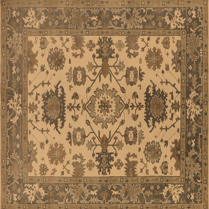 Square Machine Washable Oriental Brown Industrial Rug, wshurb1410brn