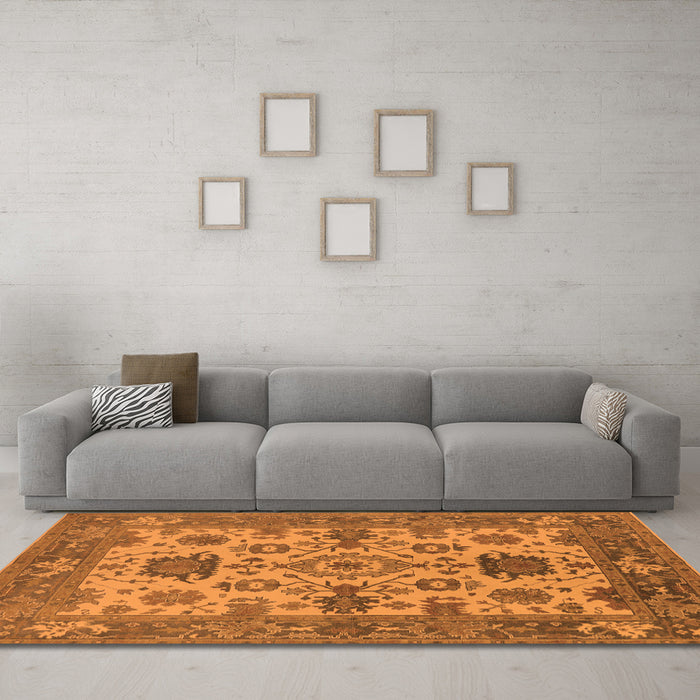 Machine Washable Oriental Orange Industrial Area Rugs in a Living Room, wshurb1410org