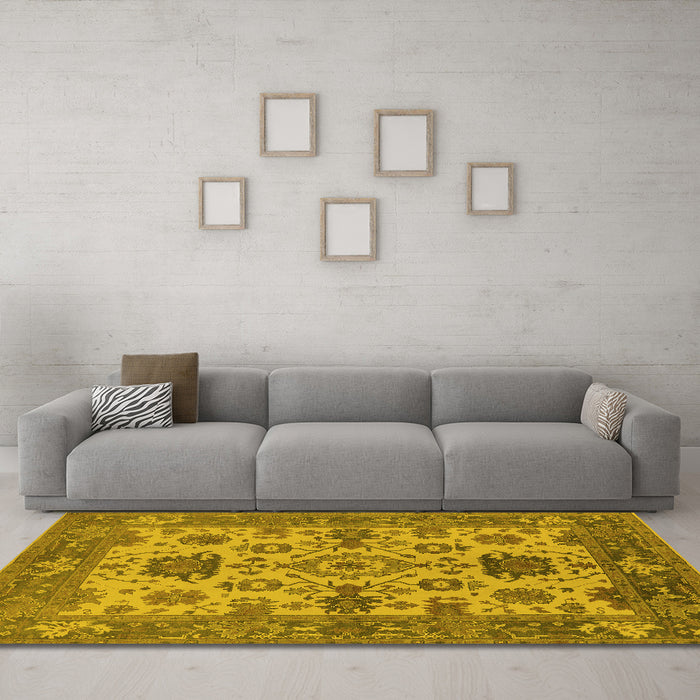 Machine Washable Oriental Yellow Industrial Rug in a Living Room, wshurb1410yw