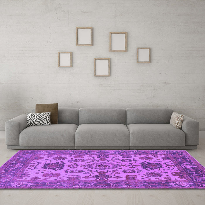 Machine Washable Oriental Purple Industrial Area Rugs in a Living Room, wshurb1410pur