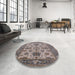 Round Mid-Century Modern Puce Purple Oriental Rug in a Office, urb1410