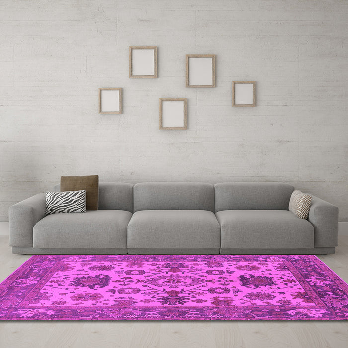 Machine Washable Oriental Pink Industrial Rug in a Living Room, wshurb1410pnk