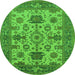 Round Machine Washable Oriental Green Industrial Area Rugs, wshurb1410grn