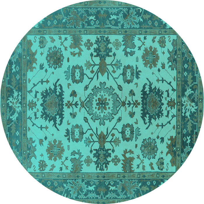 Round Machine Washable Oriental Turquoise Industrial Area Rugs, wshurb1410turq