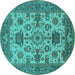 Round Machine Washable Oriental Turquoise Industrial Area Rugs, wshurb1410turq