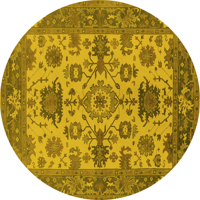 Round Machine Washable Oriental Yellow Industrial Rug, wshurb1410yw