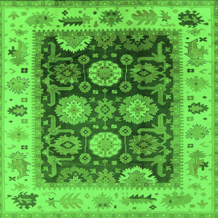 Square Machine Washable Oriental Green Traditional Area Rugs, wshurb1411grn