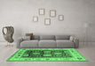 Machine Washable Oriental Emerald Green Traditional Area Rugs in a Living Room,, wshurb1411emgrn