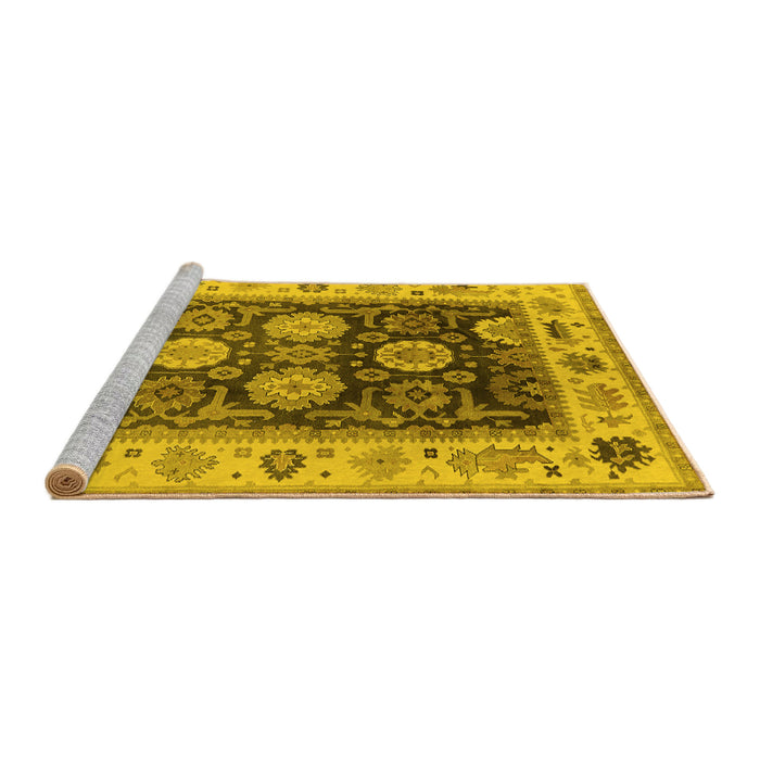Sideview of Machine Washable Oriental Yellow Traditional Rug, wshurb1411yw