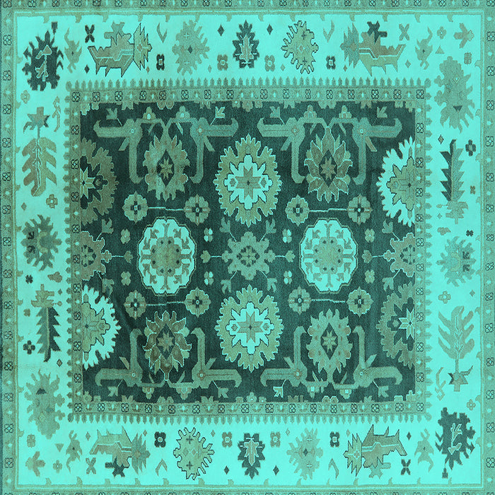 Square Machine Washable Oriental Turquoise Traditional Area Rugs, wshurb1411turq