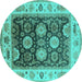 Round Machine Washable Oriental Turquoise Traditional Area Rugs, wshurb1411turq