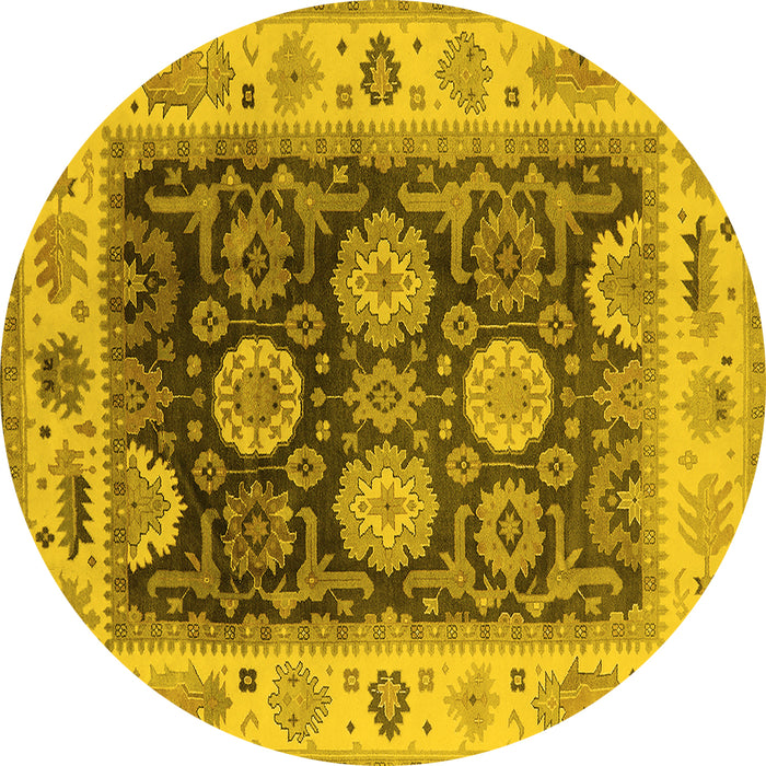 Round Machine Washable Oriental Yellow Traditional Rug, wshurb1411yw