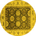 Round Machine Washable Oriental Yellow Traditional Rug, wshurb1411yw