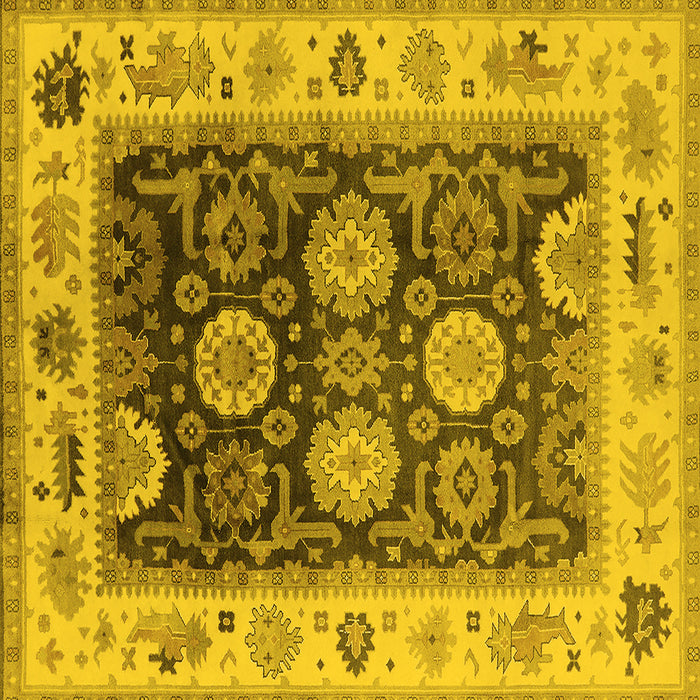 Square Machine Washable Oriental Yellow Traditional Rug, wshurb1411yw