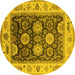 Round Oriental Yellow Traditional Rug, urb1411yw