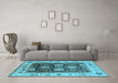 Machine Washable Oriental Light Blue Traditional Rug in a Living Room, wshurb1411lblu