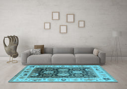 Machine Washable Oriental Light Blue Traditional Rug in a Living Room, wshurb1411lblu