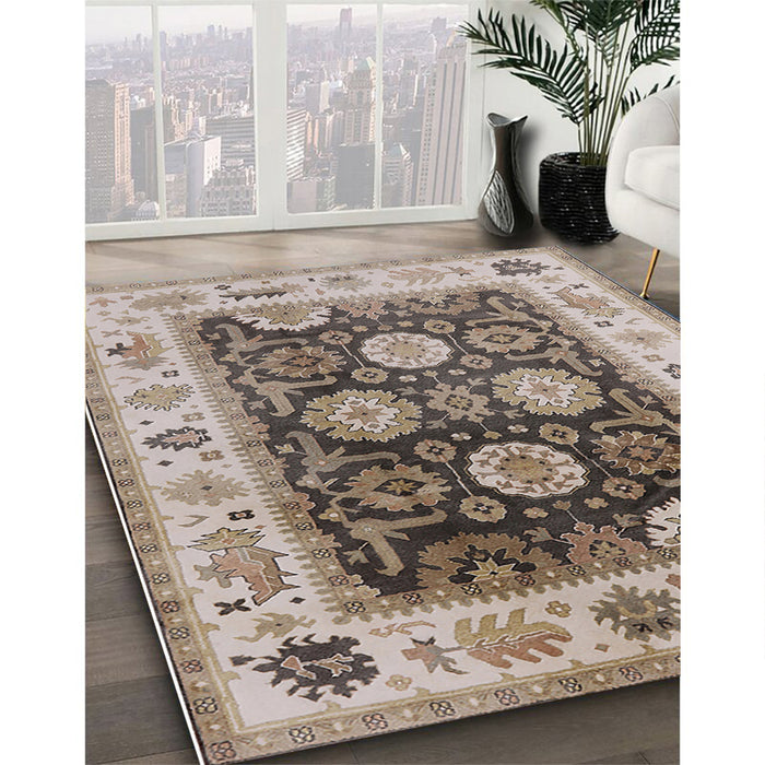 Mid-Century Modern Brown Oriental Rug in Family Room, urb1411