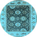 Round Machine Washable Oriental Light Blue Traditional Rug, wshurb1411lblu