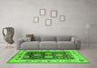 Machine Washable Oriental Green Traditional Area Rugs in a Living Room,, wshurb1411grn