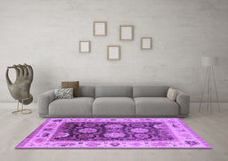 Machine Washable Oriental Purple Traditional Area Rugs in a Living Room, wshurb1411pur