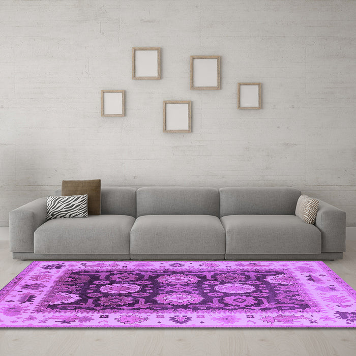 Machine Washable Oriental Purple Traditional Area Rugs in a Living Room, wshurb1411pur