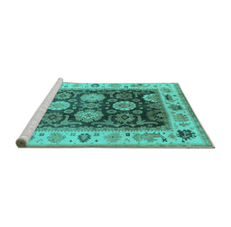 Sideview of Machine Washable Oriental Turquoise Traditional Area Rugs, wshurb1411turq