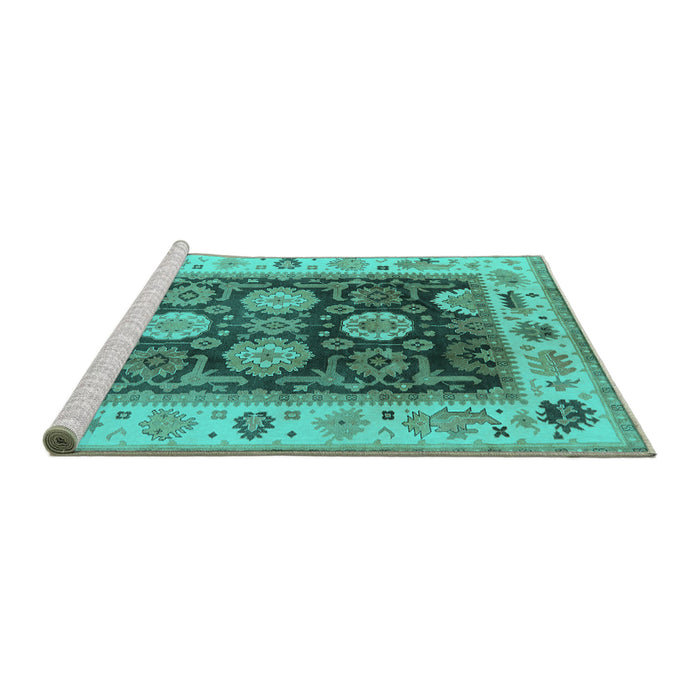 Sideview of Machine Washable Oriental Turquoise Traditional Area Rugs, wshurb1411turq