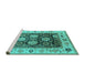 Sideview of Machine Washable Oriental Turquoise Traditional Area Rugs, wshurb1411turq