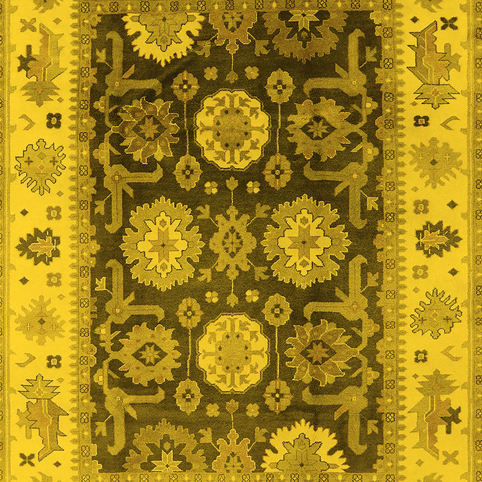 Machine Washable Oriental Yellow Traditional Rug, wshurb1411yw