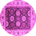 Round Machine Washable Oriental Pink Traditional Rug, wshurb1411pnk