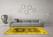 Machine Washable Oriental Yellow Traditional Rug in a Living Room, wshurb1411yw