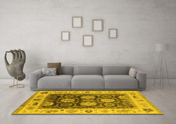 Machine Washable Oriental Yellow Traditional Rug in a Living Room, wshurb1411yw