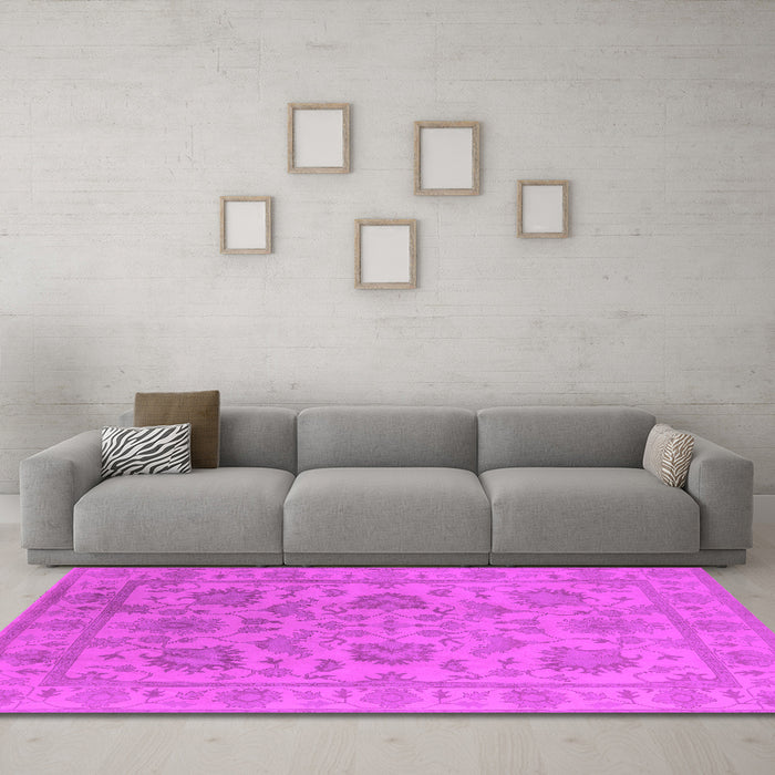 Machine Washable Oriental Pink Industrial Rug in a Living Room, wshurb1412pnk