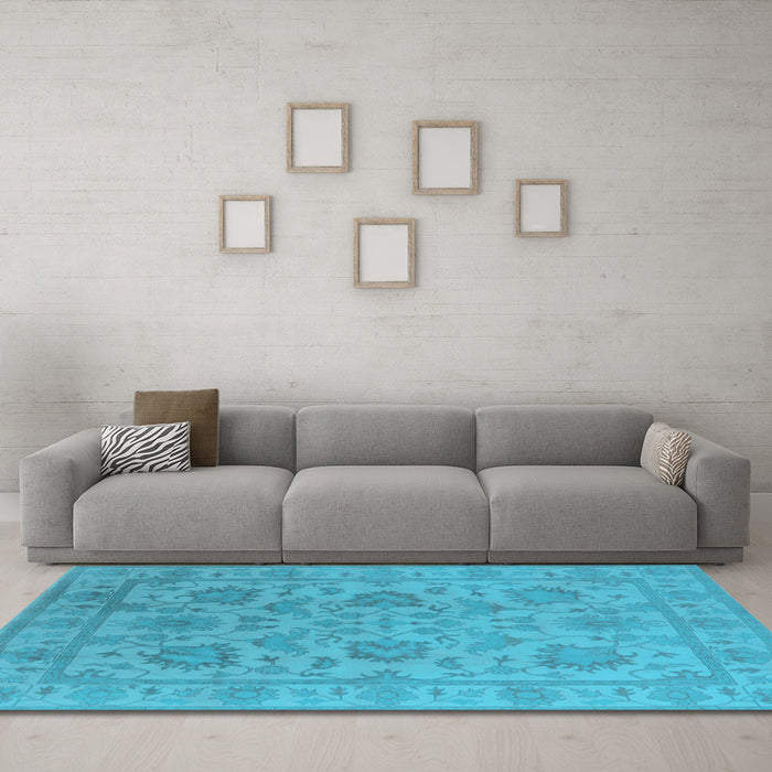 Machine Washable Oriental Light Blue Industrial Rug in a Living Room, wshurb1412lblu