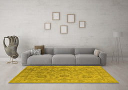 Machine Washable Oriental Yellow Industrial Rug in a Living Room, wshurb1412yw