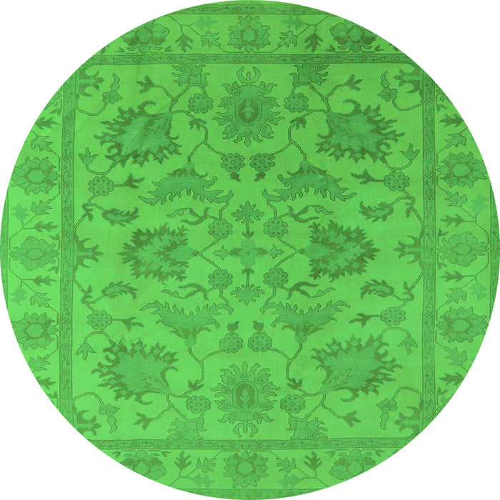 Round Machine Washable Oriental Green Industrial Area Rugs, wshurb1412grn
