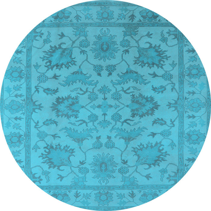 Round Machine Washable Oriental Light Blue Industrial Rug, wshurb1412lblu