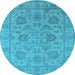 Round Machine Washable Oriental Light Blue Industrial Rug, wshurb1412lblu