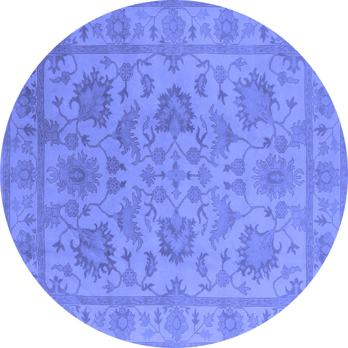 Round Machine Washable Oriental Blue Industrial Rug, wshurb1412blu