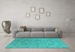 Machine Washable Oriental Turquoise Industrial Area Rugs in a Living Room,, wshurb1412turq