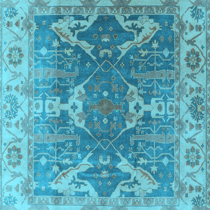 Machine Washable Oriental Light Blue Traditional Rug, wshurb1413lblu