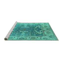 Sideview of Machine Washable Oriental Turquoise Traditional Area Rugs, wshurb1413turq