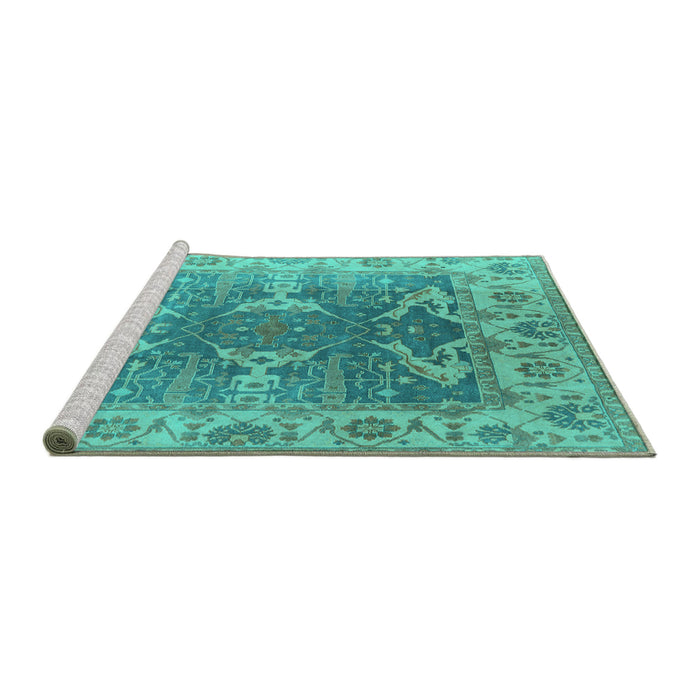 Sideview of Machine Washable Oriental Turquoise Traditional Area Rugs, wshurb1413turq